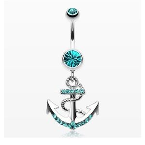 Silver/Turqouise Anchor Belly Ring